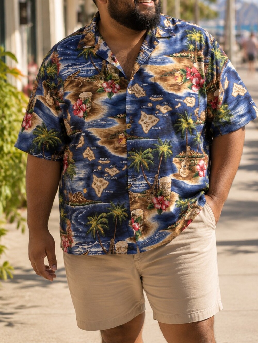 RJC Hawaiian Aloha Shirt Blue Tropical Island Print 100% Cotton Plus Size Beach